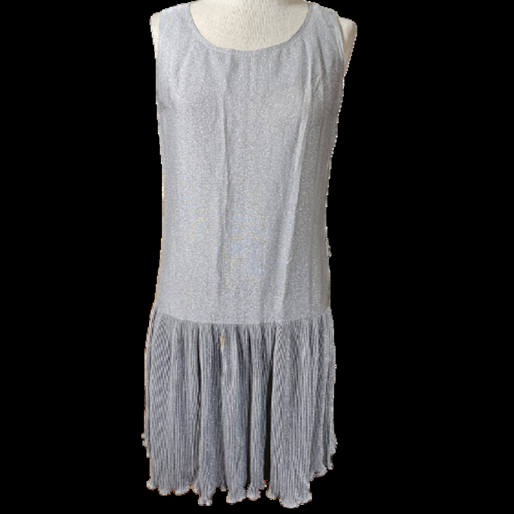 Vintage Silver Metallic Drop Waist Sleeveless Dress Size 8
